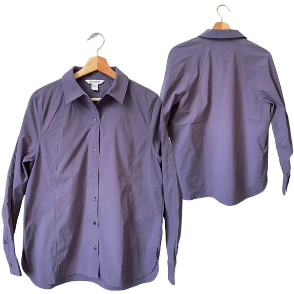 NWOT Athleta Women's Small Long Sleeve Relaxed Poplin Button Down Top Purple - Picture 2 of 16